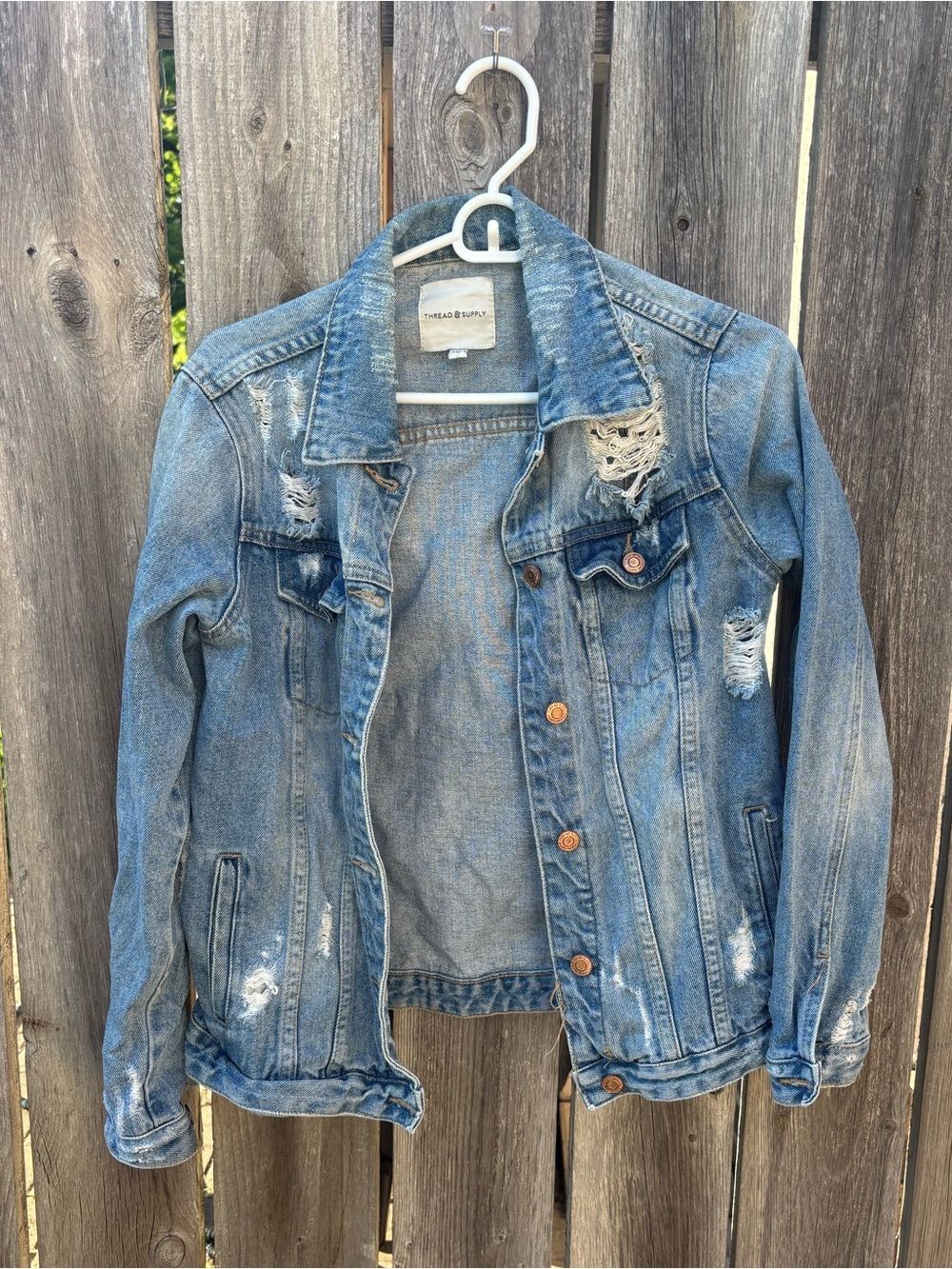 Thread & Supply Light Blue Distressed Denim Jacket
